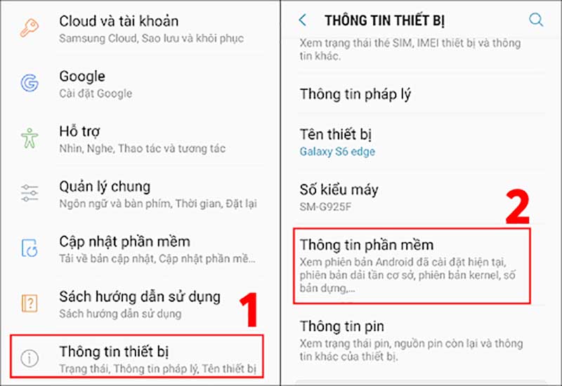 Vào cài đặt, chọn thông tin phần mềm