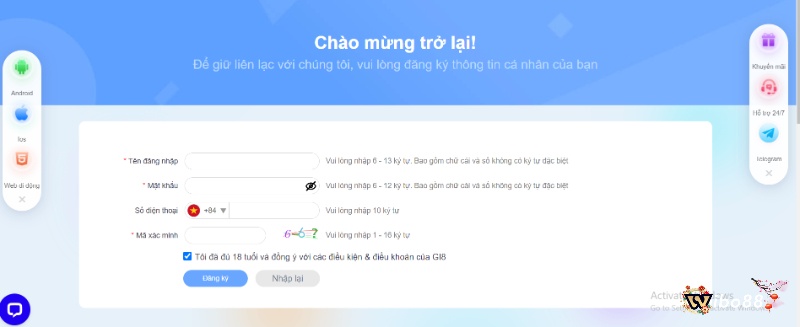 Cách thức đăng ký đơn giản và nhanh chóng nên anh em thực hiện ngay đi nhé