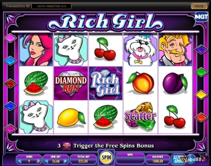 Rich Girls slot có thiết kế 5 cuộn, được phát hành bởi IGT