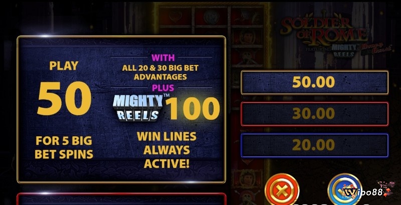 Lựa chọn chơi Big Bet với mức mua 50 xu giúp bạn có rất nhiều đặc quyền phần thưởng