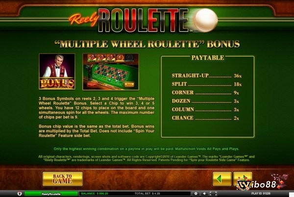 Multiple Wheel Roulette với bảng trả thưởng lên tới 36x