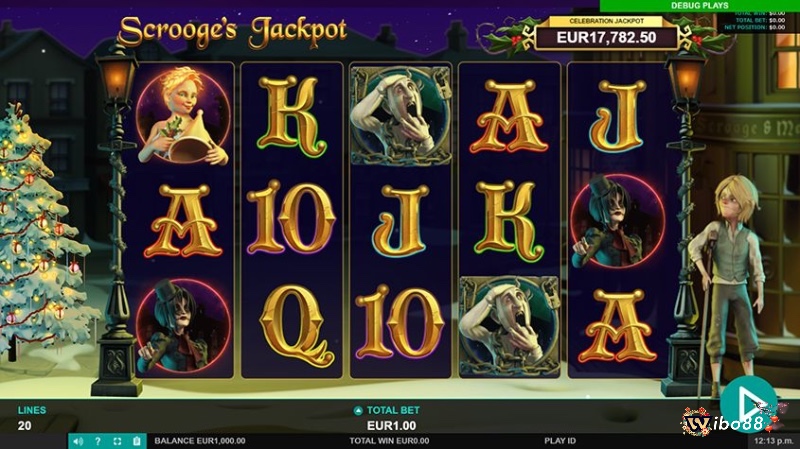 Giao diện chính của slot game Scrooge’s Jackpot với các biểu tượng đặc biệt