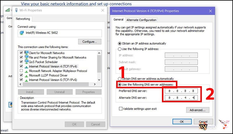 Thay đổi DNS: 8.8.8.8