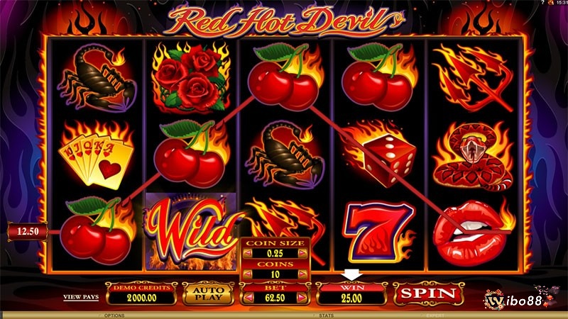 Red Hot Devil có chủ đề lửa và Quỷ Đỏ, với các biểu tượng quen thuộc