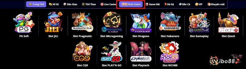 Chọn mục Slots game